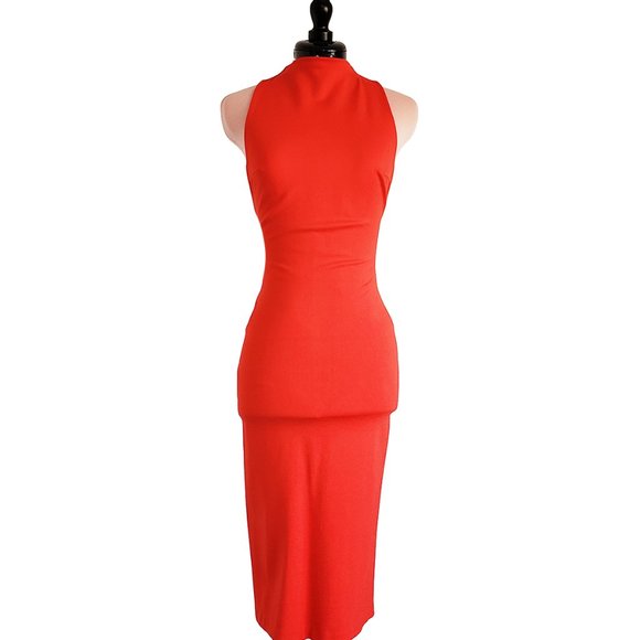 Babaton Sexy Bright Red Bodycon Midi Dress BNWT - Picture 4 of 15